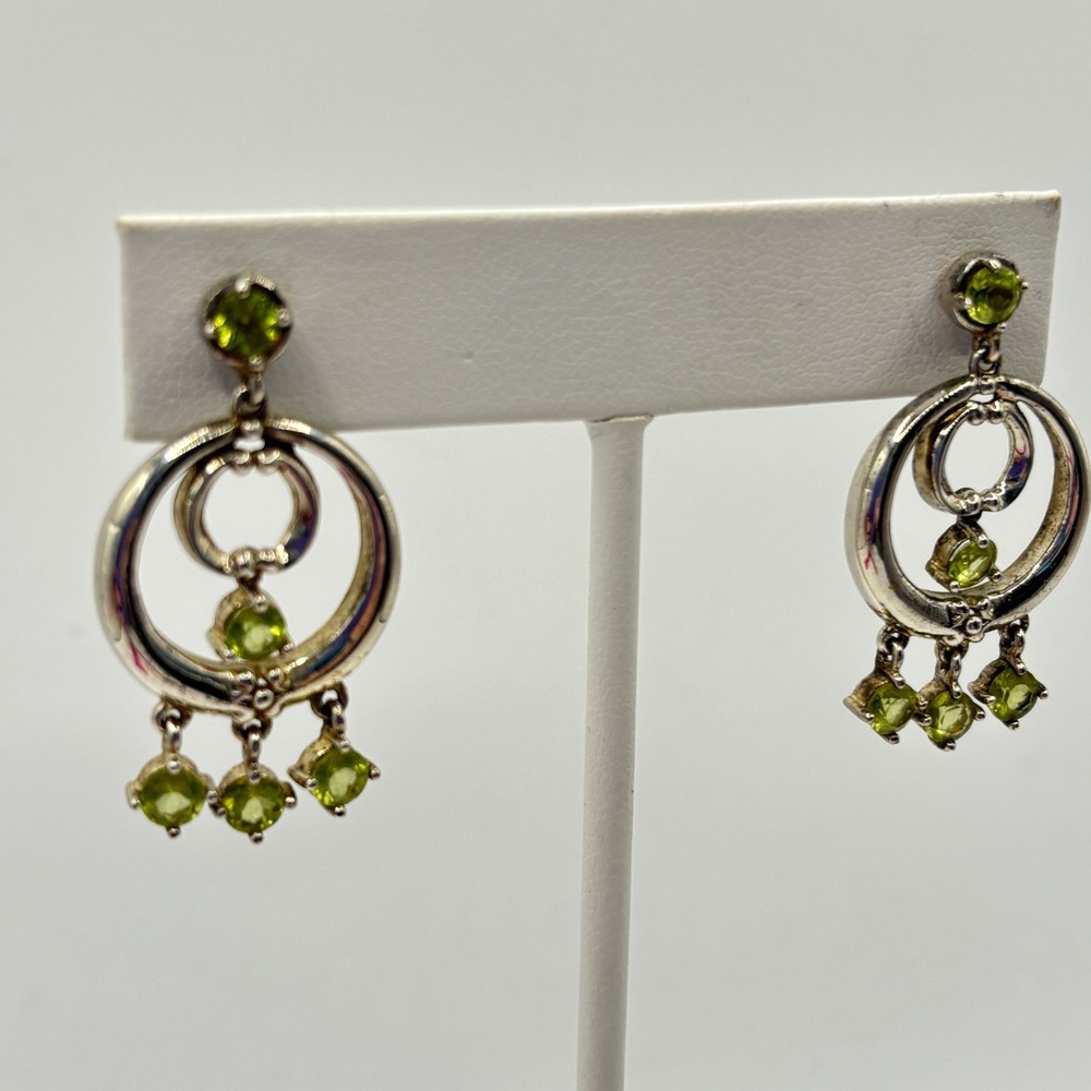 Vintage Michelle Albala Sterling Peridot Silver Dangle Drop Earrings Green Stone - Picture 4 of 6